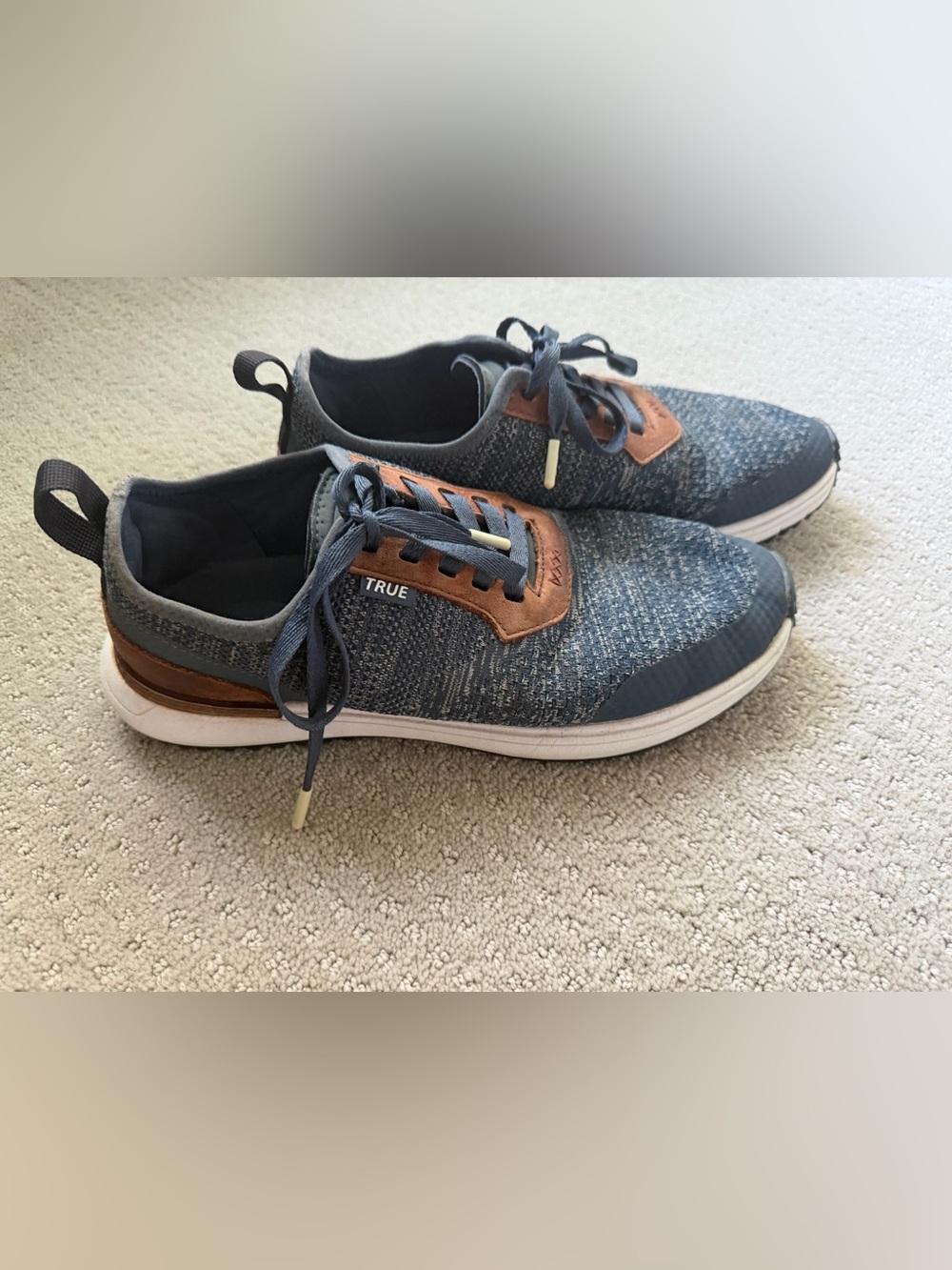 Men's Knit Lace-Up Sneakers in Navy with Brown Accents
